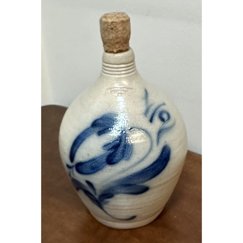 Wisconsin Pottery Hand Thrown Blue Salt Glaze Jug w/ Handle Folk Art 9" Tall